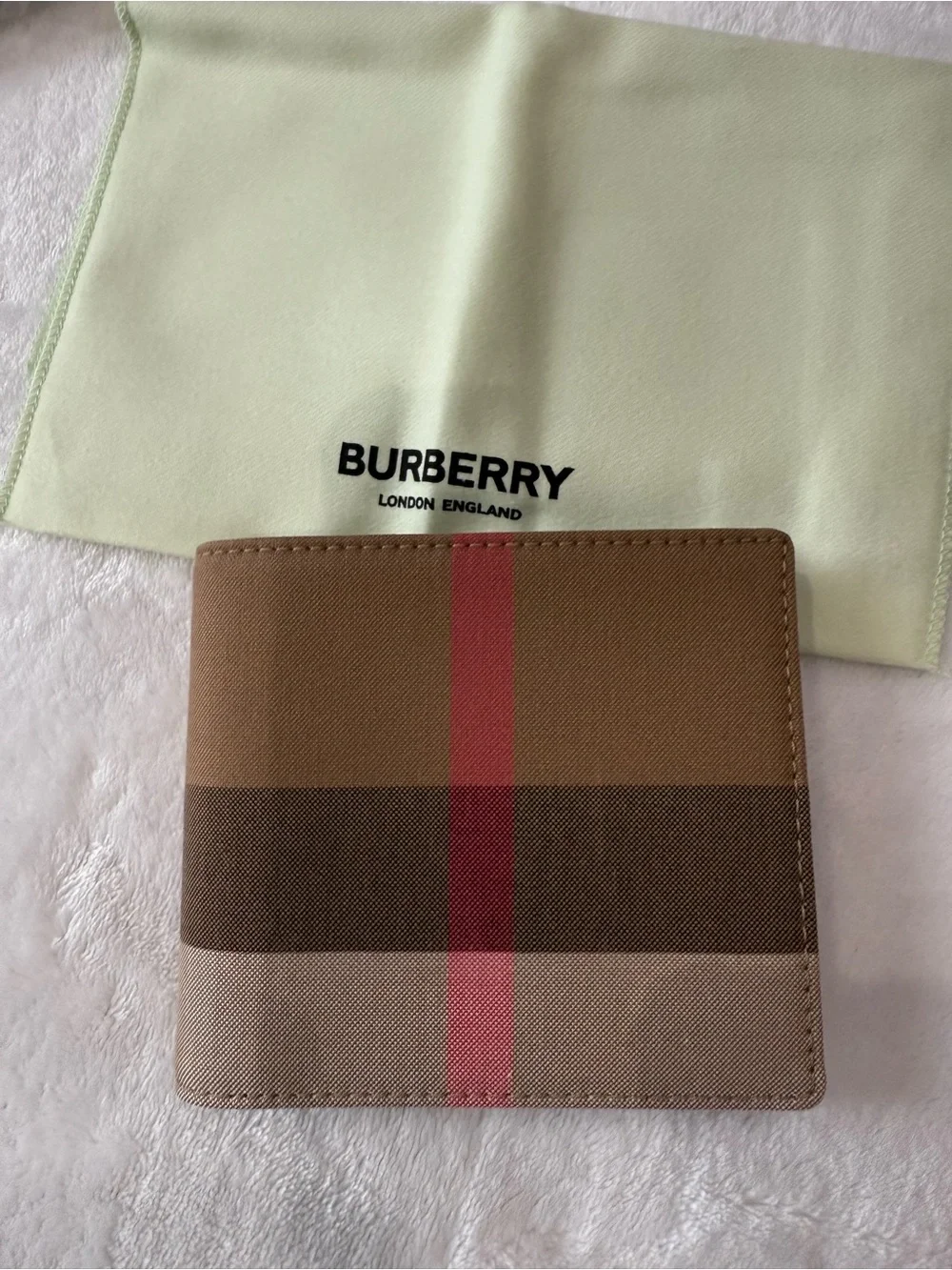 Burberry Men’s Canvas Bifold Wallet in Brown with Pink-Red Stripe